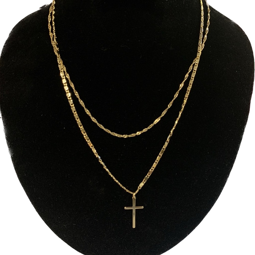 ALDO- 2 Necklaces Gold Plated Chain Cross Pendant